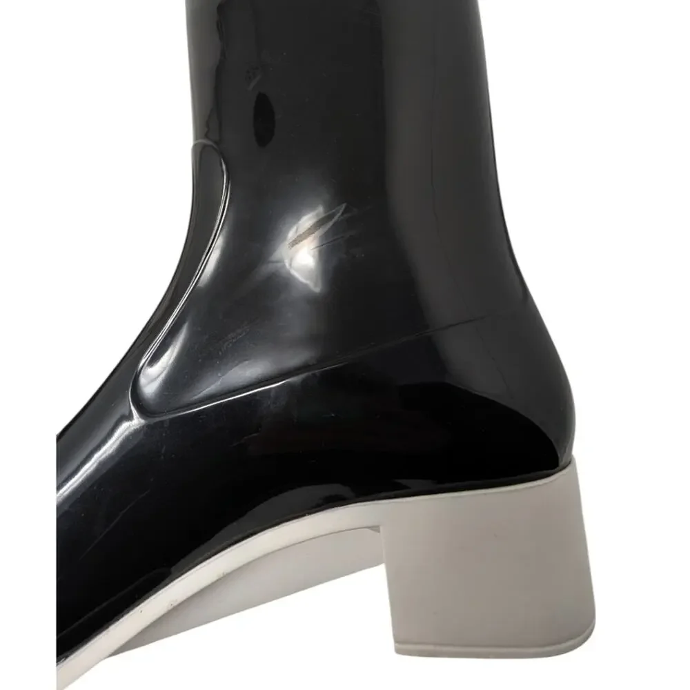 Chanel Rain Boots CC Logo Cap Toe Waterproof Knee Height Glossy Black 41 | 10.5